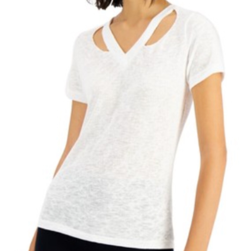 LNA White Cutout Sleeve Shirt